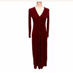 XS Vintage Bruno Duluc Maxi Red Velvet Dress